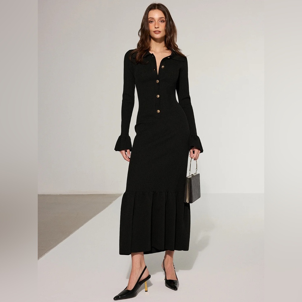 Commense Long Sleeve Button-Front Maxi Dress in Deep Plum - Picture 5 of 6